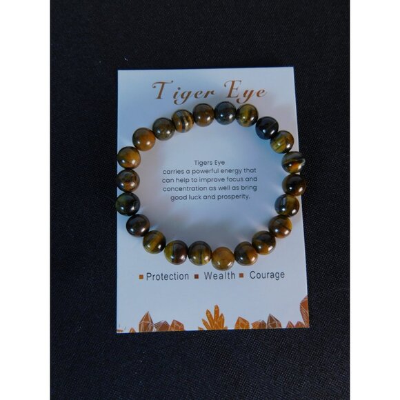 Tiger Eye Bracelet 8mm Stretch Gold - New - Witchcore Earth - Picture 4 of 12